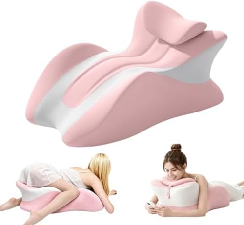 27° Ergonomic Multi-Angle Body Support Pillow, Memory Foam Contoured Rest Cushion with Detachable Neck Pillow, Washable Zipper Cover for Indoor Bed Rest,Pink by Unknown