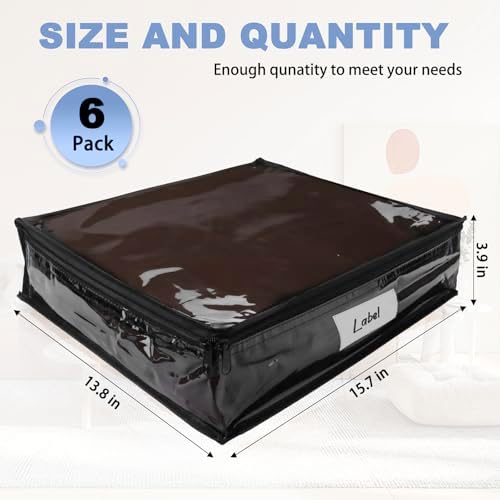 Clear Zippered Plastic Clothes Storage Bags, 6 Pack, Black | Clear Storage Bags with Zipper Plastic Storage Bags for Clothes Sweaters Blankets Sheets, Size: 15.7 x 13.8 x 3.9 Inch - Image 2