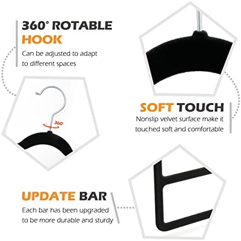 Velvet Pant Clothes Hanger Space Saving Non Slip Hanger Jean Slack Hangers | Multiple Velvet Hanger Closet Organizer Storage and Organization for Jeans,Scarf,Tie(Black, 5) - Image 5