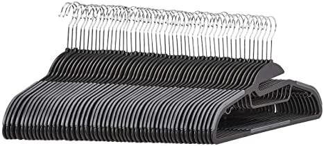 Amazon Basics Non-slip Heavy Duty Space Saving Plastic Hangers with Rubber and Horizontal Bar, Lightweight, Gray, Pack of 50 by AmazonBasics