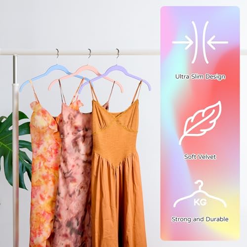 Sishynio Velvet Hangers 30 Pack, Non-Slip Slim Felt Hangers Colorful | Space-Saving Closet Organization; Flocked Surface; 360° Swivel Hooks; For Shirts, Coats, Dresses, Blouses - Image 4
