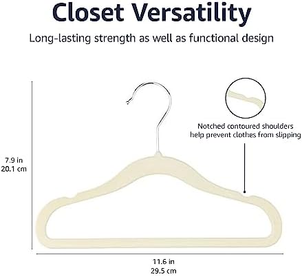 Amazon Basics Kids Space Saving Velvet Non-Slip Clothes Hangers with Shoulder Notches for Infant and Toddler, 11.6", Beige 50 Count (Pack of 4) - Image 4