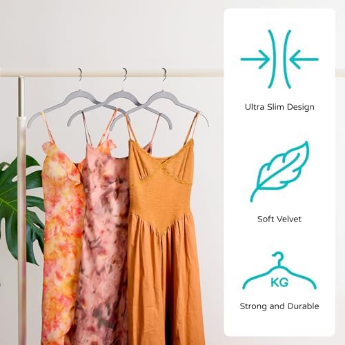 Sishynio Velvet Hangers 50 Pack, Non-Slip Slim Felt Clothes Hangers Gray | Space-Saving Closet Organization; Flocked Surface; 360° Swivel Hooks; For Shirts, Coats, Dresses, Blouses - Image 3