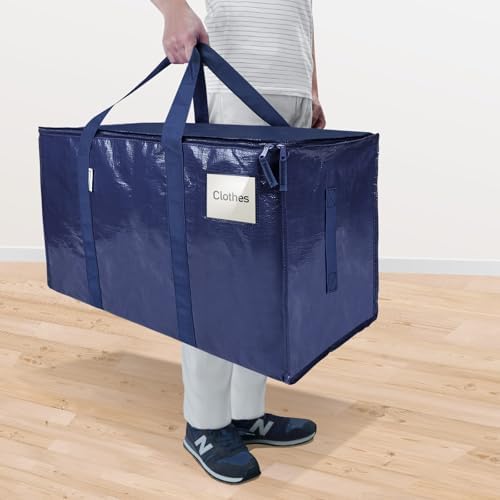 TICONN 2 Pack Extra Large Moving Bags Heavy Duty with Zippers & Carrying Handles, Durable Storage Bags Moving Boxes for Closet Organizers and Storage (2 Pack, Navy) - Image 2