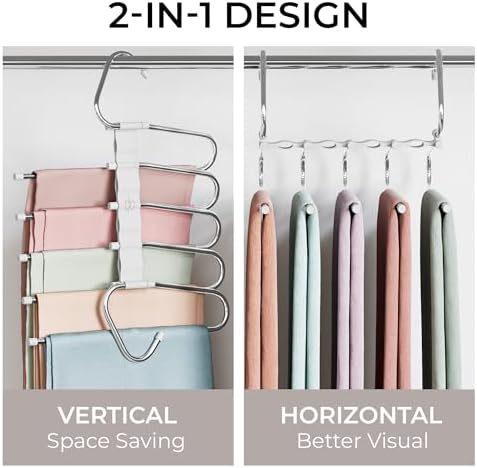 MORALVE Pants Hangers Space Saving - 2 Pack - Non-Slip Multi-Layer Space Saving Hangers - Multifunctional Clothing Rack for Closet Storage - Ideal for Jeans, Trousers, Skirts, Scarves & Slacks (White) - Image 3