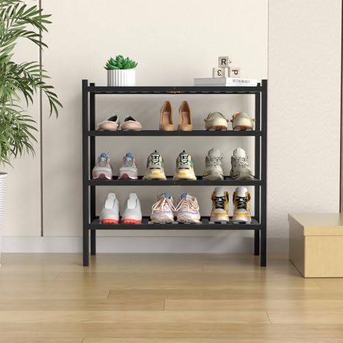 ROMGUAR CRAFT 4 Tier (Thick) Bamboo Shoe Rack for Closet Free Standing Wood Shoe Shelf for Entryway Small Space Stackable 27"x12"x28" (Blackl) - Image 2
