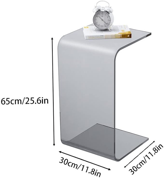 Clear Acrylic C Shaped Side Table 25.6 in Acrylic End Table for Couch - Image 3