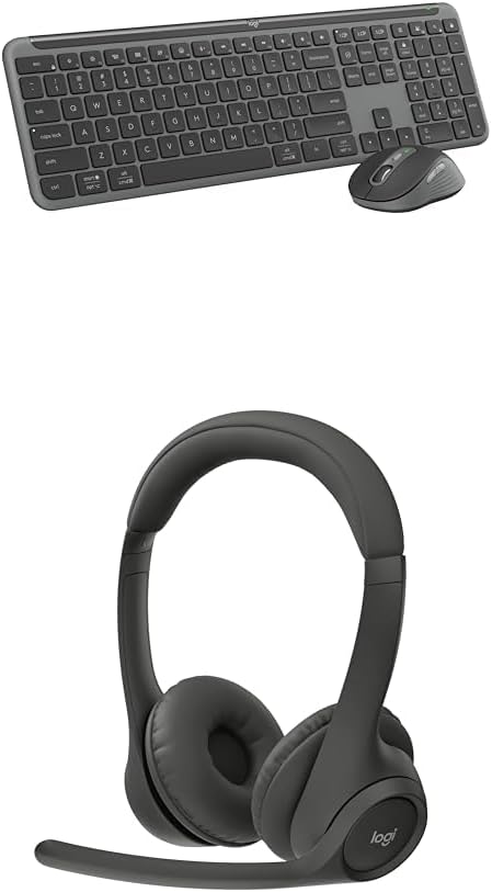 Logitech MK955 Signature Slim Wireless Keyboard and Mouse Combo, Bluetooth, Windows and Mac - Graphite + Zone 301 Wireless Bluetooth Headset, Compatible with Windows, Mac, iPadOS, Android – Graphite by Unknown