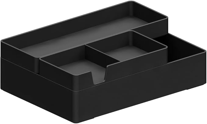 Amazon Basics Rectangular Plastic Desk Organizer Bundle, 3 Pieces with Half Accessory Tray, Small, Black - Image 5
