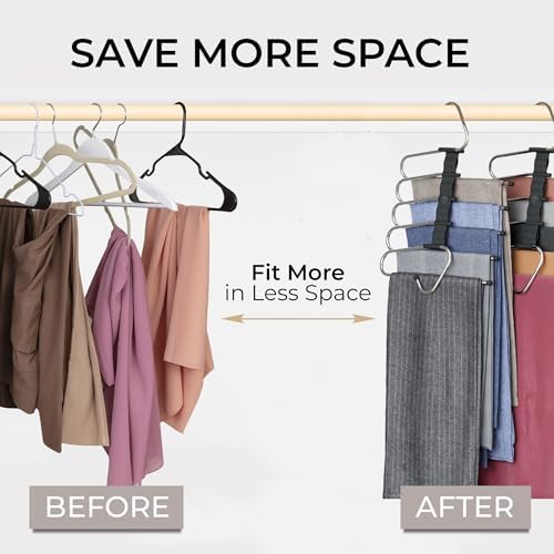 MORALVE Pants Hangers Space Saving - 2 Pack - Non-Slip Multi-Layer Space Saving Hangers - Multifunctional Clothing Rack for Closet Storage - Ideal for Jeans, Trousers, Skirts, Scarves & Slacks (Black) - Image 2