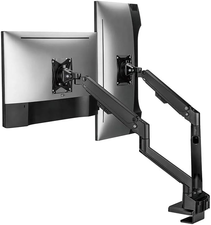 Monoprice Low Profile Dual Monitor Gas Spring Desk Mount - Up to 32in/19.8 lbs Screens, Detachable VESA 100x100/75x75 Plate, 180 Degree Wall Stop, Topside Installation - Image 4
