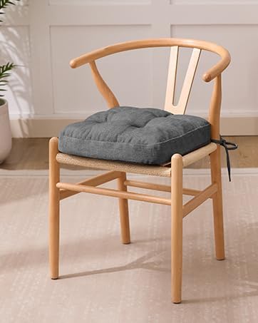 IASEAHK Chair Cushions for Dining Chairs, Dining Chair Cushions, Tufted Indoor Chair Pads with Ties & Non Slip Backing, Seat Cushions for Kitchen Chairs 16.5” x 16.5” x 3.5”, Set of 6, Grey - Image 2