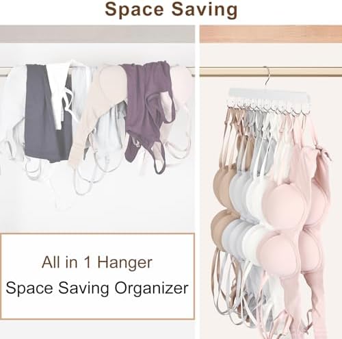 Resovo Bra Hanger for Closet, Tank Top Hanger 20 Hooks Capacity Foldable Wood Space Saving Hangers Closet Organizers and Storage for Dorm & Apartment for Tank Top, Bra, Scarf - Image 6