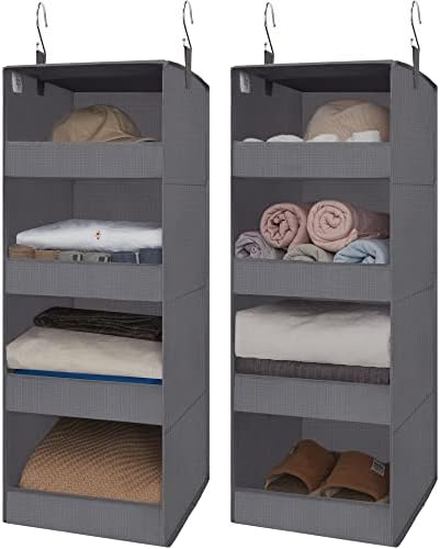 GRANNY SAYS 4-Shelf Hanging Closet Organizer, Foldable Storage, Gray | 44 lb Capacity, No-Sag Support, Keeps Clothes Neat, Folds Flat, Fits RV, Dorm & Small Closets, 2 Pack by GRANNYSAYS