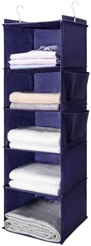 BOOMIBOO Hanging Closet Organize and Shelves,5-Hanging Shelf （Purple） | with 2 Side Pockets，Storage Foldable by BOOMIBOO