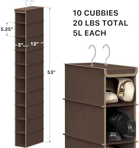Simple Houseware 10 Shelves Closet Hanging Shoe Organizer, Brown | Dual Metal Hooks, Holds Up to 20 lbs, for Narrow Space - Image 3