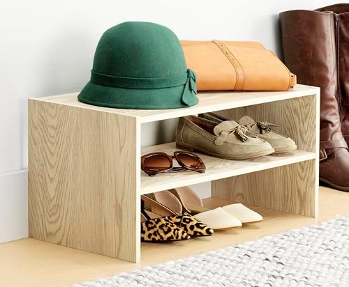 Whitmor Wood Stackable 2-Shelf Shoe Rack, White Oak, 24 inches，2 Pack - Image 2