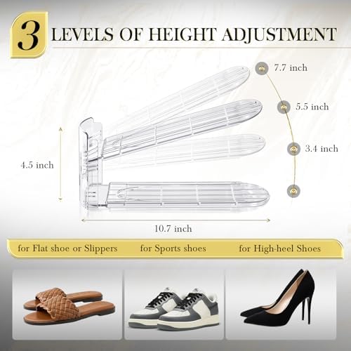 Shoe Slots Organizer 20 Pack - Shoe Stackers, 3 Levels Adjustable, Space Savers 50%, Double Layer Holders for Closet (Transparent), Organizador de Zapatos - Image 2