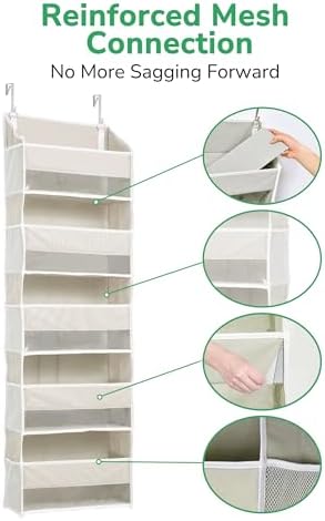 ULG 1-Pack Over Door Organizer with 5 Large Pockets 10 Mesh Side Pockets, 44 lbs Weight Capacity Hanging Storage Organizer with Clear Window for Bedroom Bathroom Kitchen, RV, Camper, Beige - Image 5