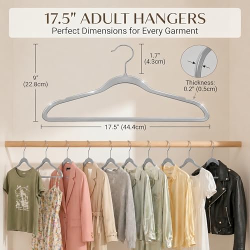 SMARTOR Plastic Hangers 200 Pack - Thin Hangers for Space Saving - Gray | Heavy Duty for 11 LBS, 360 Swivel Hooks, Non Slip Notches for Camisole, 0.2" Thin for Small Closet, Durable and Flexible - Image 6