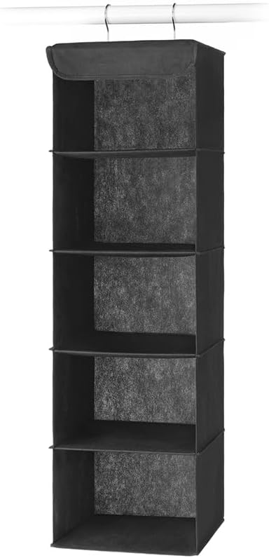 Whitmor 5 Tier Shelf Hanging Closet Organizer, Hanging Shelves with 2 Sturdy Metal Hooks,Foldable(Black) - Image 3