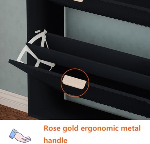 Shoe Cabinet Storage,Modern Freestanding Organizer with 3 Flip Drawers,Narrow Shoe Rack Cabinet for Entryway,Black - Image 5