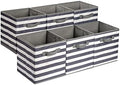 Amazon Basics Collapsible Fabric Storage Bins with Handles, Cube Organizer for Home Organization, 10.5"x10.5"x11", White/Light Grey Stripe, 6-Pack by AmazonBasics