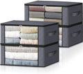 HomeHacks Storage 4-Pack Clothes Organizer Storage Bags Foldable Storage Box with Large Clear Window Sturdy Handles for Closet, Dorm, Pillows, Bedding, Clothes, Stuffed Toys, Blankets, Grey | Foldable Storage Box Container with Zippers, Clear Window, R... by HomeHacks