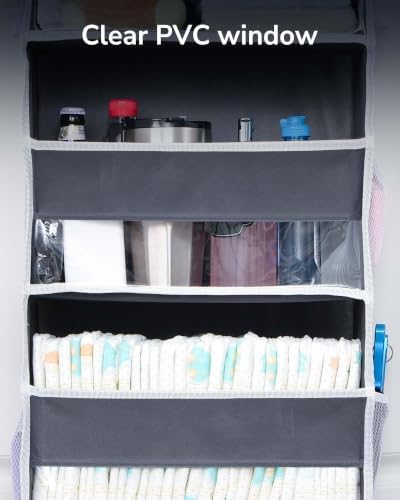 ULG 1 Pack Over Door Organizer with 5 Large and 10 Mesh Side Pockets, 44 lbs Weight Capacity Hanging Storage with Clear Window Kids Toys, Shoes, Diapers, Dark Grey, 5 Layers - Image 4