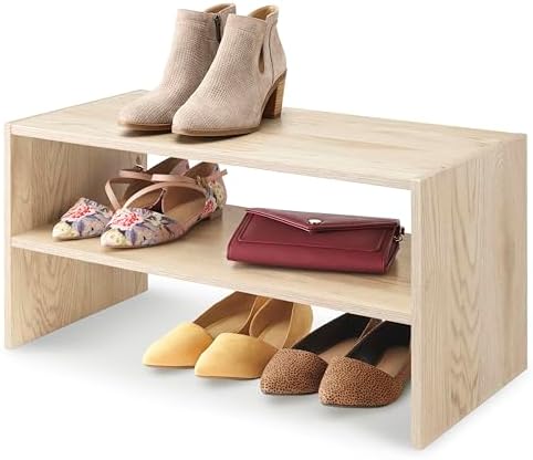 Whitmor Wood Stackable 2-Shelf Shoe Rack, White Oak, 24 inches，2 Pack - Image 4