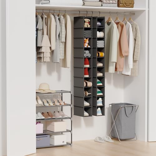 MAX Houser 10-Shelf Hanging Shoe Shelf Organizer for Closet,2 Pack Grey | Foldable Hanging Shoe Storage Shelf with 2 Metal Hooks, Space Saving Storage for Narrow Space - Image 6