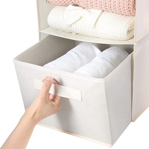 MAX Houser 4-Shelf Hanging Closet Organizer, Space Saver, Cloth Hanging Shelves with 2 Side Pockets, Foldable (Beige) | Foldable Fabric Hanging Shelves for Closet, Cloth Hanging Shelves with 2 sturdy hanging hooks, Small Space Saver - Image 5