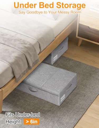punemi 6 in Tall Under Bed Storage Containers with Lids, 2 Pack, Grey | Stackable Design, Sturdy 3 Handles, for Blankets, Clothes, Comforters & Toys, Underbed & Closet Organization - Image 2