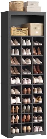 VASAGLE Tall Shoe Storage Cabinet, 10‑Tier, Holds Up to 30 Pairs of Shoes | Vertical Wood Rack, 24.8 x 13.2 x 75.6 inch, for Entryway, Ink Black, HELAN Collection ULBS273BC01S - Image 4