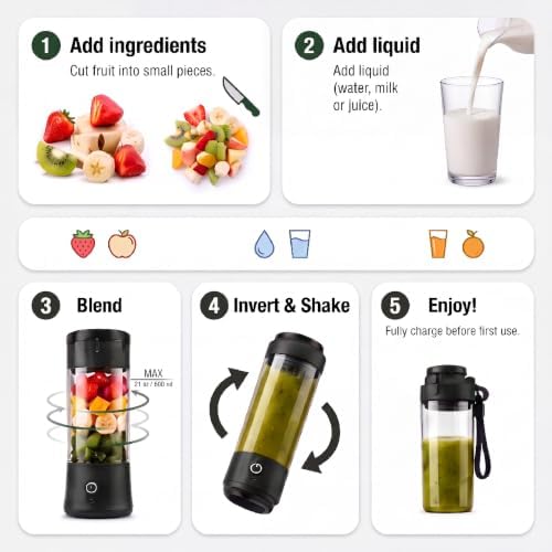 SSKAWorldwide Portable Blender 21oz – Rechargeable and Wireless Mini Personal Blender for Shakes and Smoothies, 4000mAh Battery & 6 Blades for Protein Shakes, Fruit Juicer, Gym & Travel (Black) - Image 4