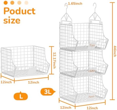 Hanging Closet Organizers and Storage, 5 Tier Closet Shelf Clothes Organizer with 2 S-Hooks, Multi-Functional Iron Wire Baskets, for Clothing, Sweaters, Handbags, Hat, Canned - Image 2