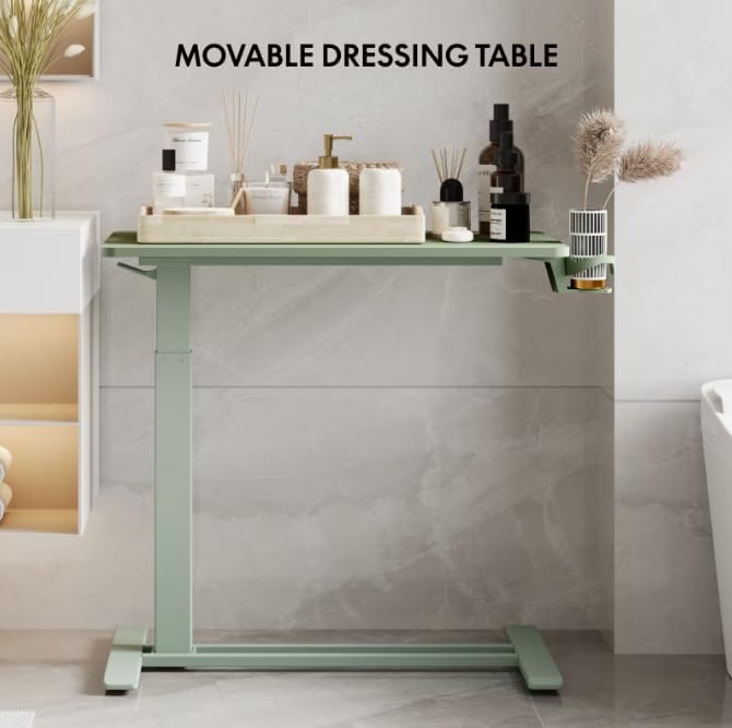 FLEXISPOT H7 28" Pneumatic Height-Adjustable Overbed Table with Wheels | C-shaped bedside table TV Tray,Medical End Side Table,Laptop desk for sofa and home office use,27.6"W x 15.7"D,Mint Green - Image 6
