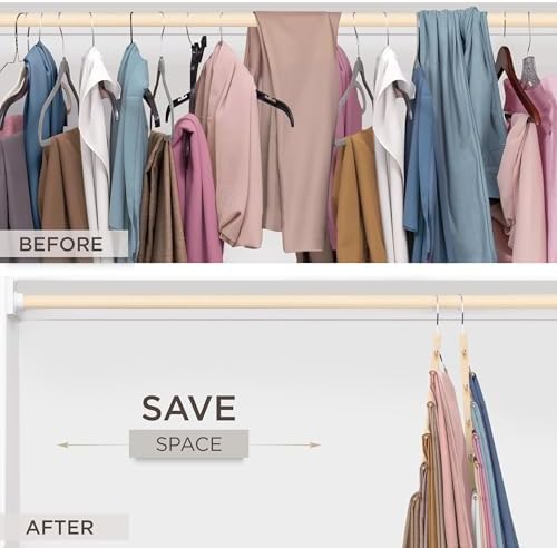 MORALVE Pants Hangers Space Saving - 4 Pack European Beechwood Scarf and Jean Hangers - Closet Organizer and Space Saver Pant Rack, Leggings Hanger, and Scarf Holder with 360° Swivel Hook - Image 3