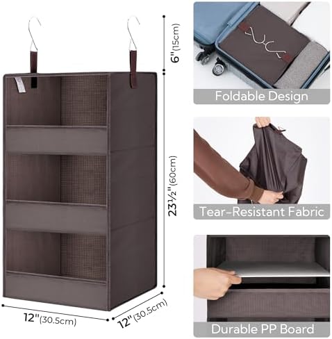 GRANNY SAYS 3-Shelf Hanging Closet Organizer, Foldable Storage, Dark Brown | 33 lb Capacity, No-Sag Support, Keeps Clothes Neat, Folds Flat, Fits RV, Dorm & Small Closets - Image 3