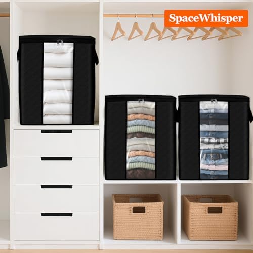 SpaceWhisper 8 Pack 100L Clothes Storage, Foldable Storage Bags, Black | Thick Fabric, Clear Window, with Reinforced Handle, for Clothing, Blanket, Comforters, Bedding Organizing - Image 7