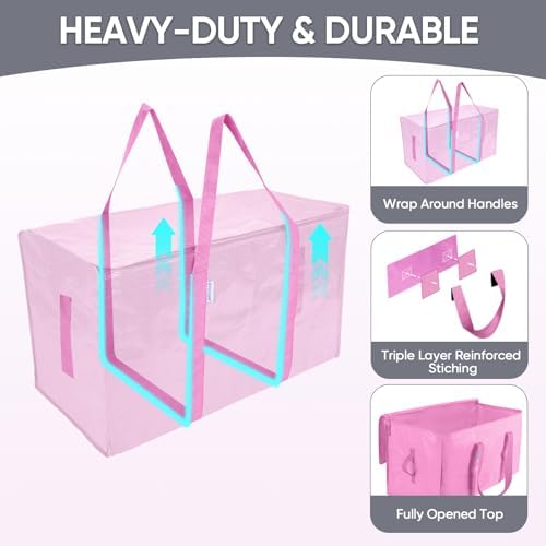 TICONN 8 Pack Extra Large Moving Bags Heavy Duty with Zippers & Carrying Handles, Durable Storage Bags Moving Boxes for Closet Organizers and Storage (8 Pack, Pink) - Image 3