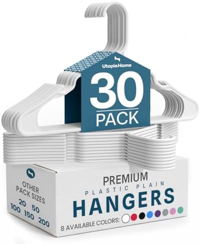 Utopia Home Plastic Hangers 30 Pack – Space Saving Clothes Hanger White | Durable & strong | Closet organizer & storage | Ideal for apartments, dorms & stocking stuffers by UTOPIAHOME