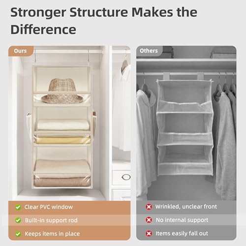 STORAGE MANIAC 6-Shelf Hanging Closet Organizer and Storage, 2 Separable 3-Shelf Haning Organizers for Closet, Collapsible Hanging Shelves Wardrobe Organization, College Dorm Room, Nursery, Beige - Image 6