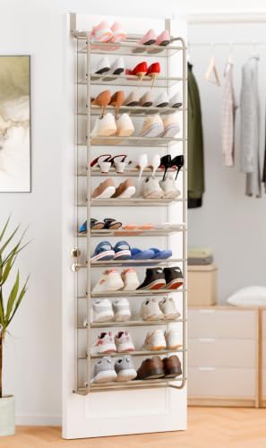 Whitmor 36 Pair Over the Door Shoe Rack,12 Tier Hanging Shoe Organizer with Metal Frame & Mesh Shelves, Heavy Duty Shoe Storage Holder for Door, No Drill Installation, 74" H x 21.7" W x 7.5" D, Mocha by Whitmor
