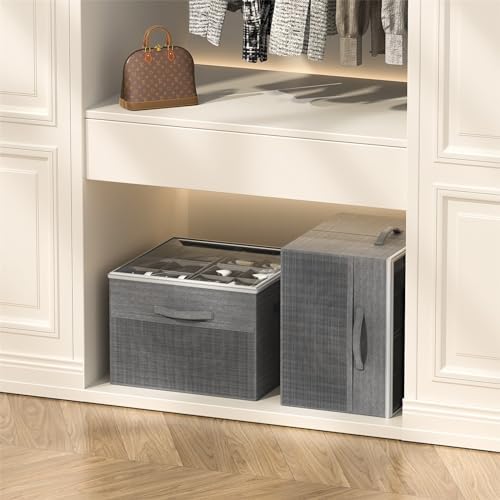 Aokeyee Shoe Organizer for Closet,2 Pack Foldable Shoe Storage Organizer Box Bin with Adjustable Dividers and Clear Cover, Fits up to 16-32 Pairs - Image 5