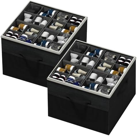 Aokeyee Shoe Organizer for Closet,2 Pack Foldable Shoe Storage Organizer Box Bin with Adjustable Dividers and Clear Cover, Fits up to 16-32 Pairs by Aokeyee