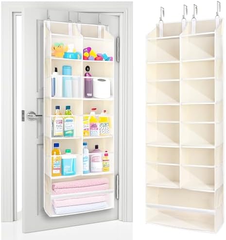 ULG Over the Door Organizer, 5-Tier Extra Large Hanging Storage with 10 Mesh Pockets, 100 lbs Capacity, Heavy Duty Door Organizer for Closet, Bedroom, Nursery Storage, Beige by ULG