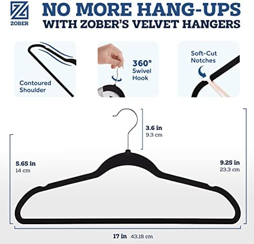 Zober Black Velvet Hangers 50 Pack, Slim Non Slip Clothes Hangers | Slim velvet hangers with pants bar, felt hangers, flocked hangers, non slip hangers, coat hangers for suits, shirt hangers - Image 3