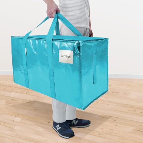 TICONN 2 Pack Extra Large Moving Bags Heavy Duty with Zippers & Carrying Handles, Durable Storage Bags Moving Boxes for Closet Organizers and Storage (2 Pack, Aqua) - Image 2