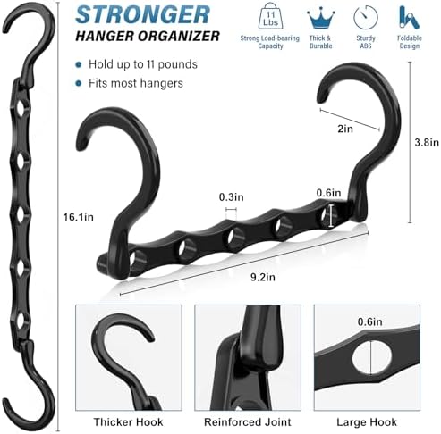 24 Pack Hangers Space Saving Magic Plastic Hanger Organizer Dark Black | Shirt Space Saving Hangers, Multi Clothes Hangers Space Saver for Closet Organizers Storage College Dorm Room Essentials - Image 3